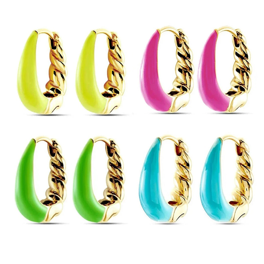 4 Pairs Sterling Silver Stud Hoop Earrings for Women Summer Colorful Enamel Set