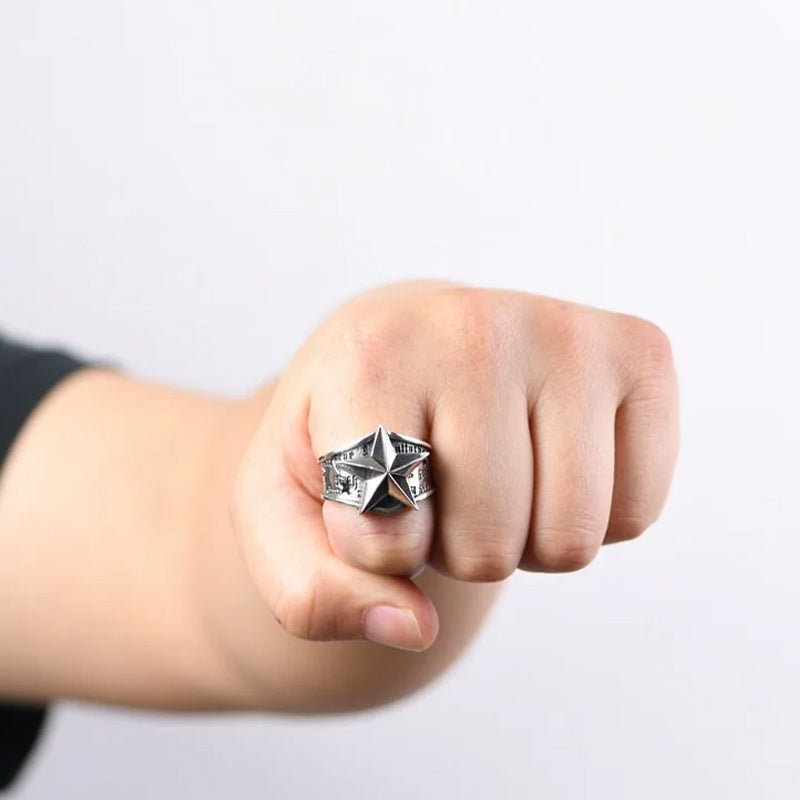 925 Sterling Silver Star Pentagram Vintage Punk Rock Ring-Rings-Innovato Design-9-Innovato Design