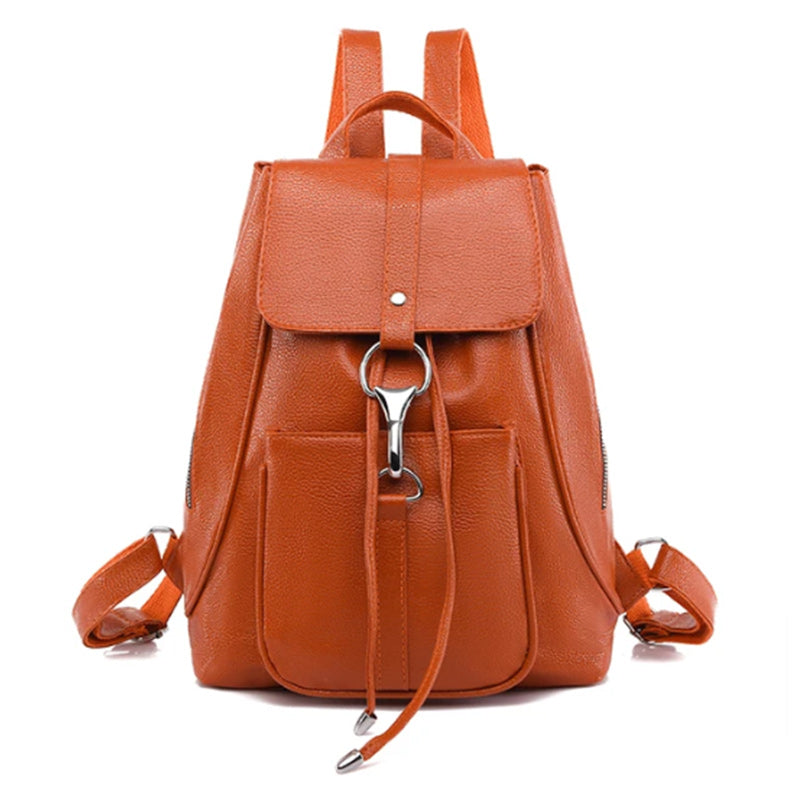 Large Capacity Vintage Leather School Bag, Shoulder Bag and Travel Backpack-Backpacks-Innovato Design-Orange-Innovato Design