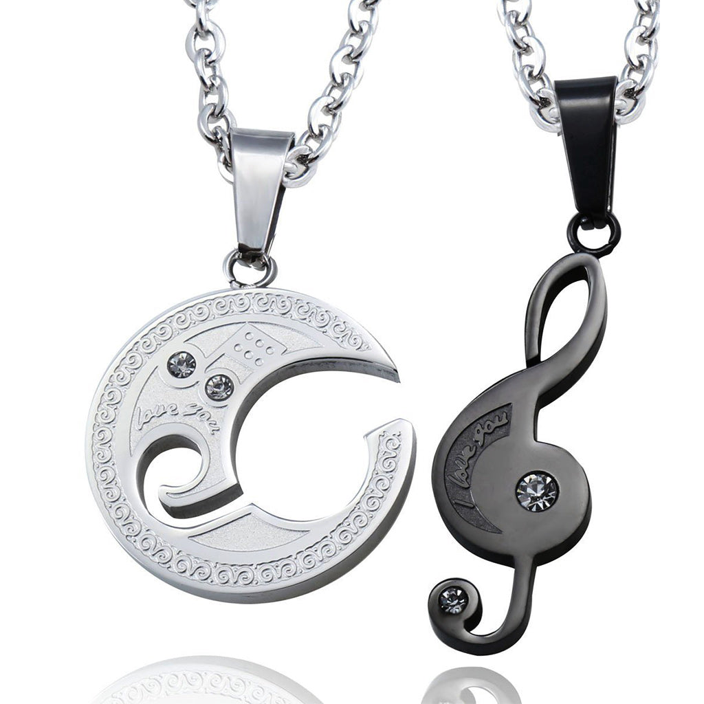 Stainless Steel Best Friend Puzzle Pendant Music Note Engraved "I love you" with Chain