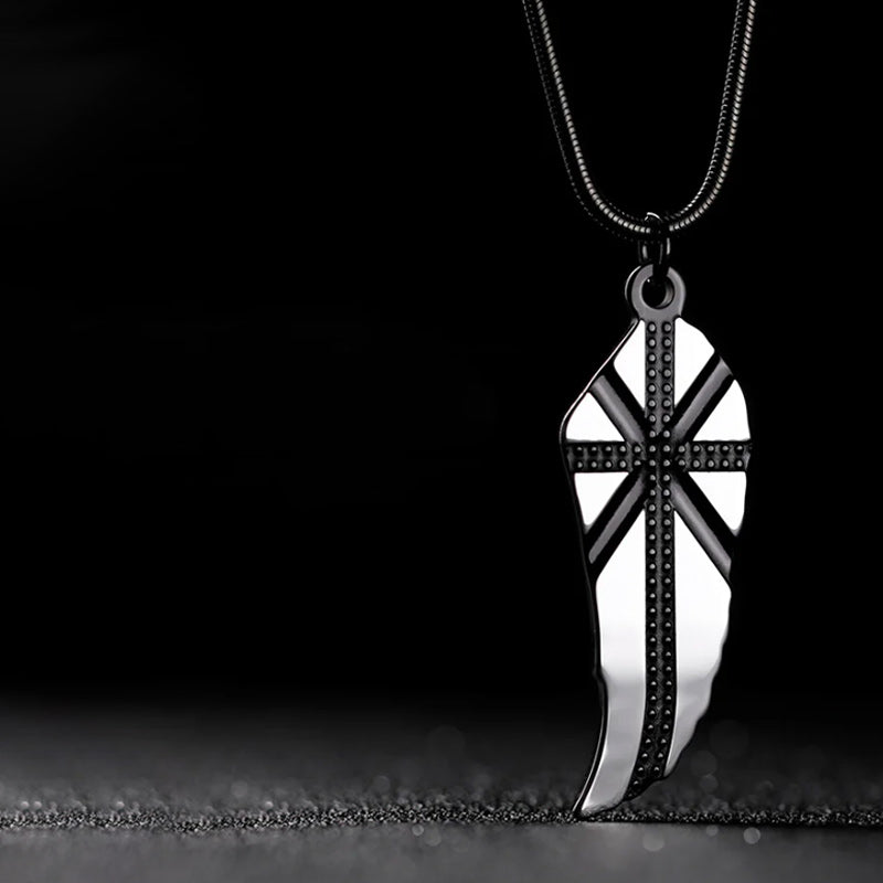 Black Tungsten Carbide Cross Pendant with Snake Chain Necklace-Necklaces-Innovato Design-Innovato Design