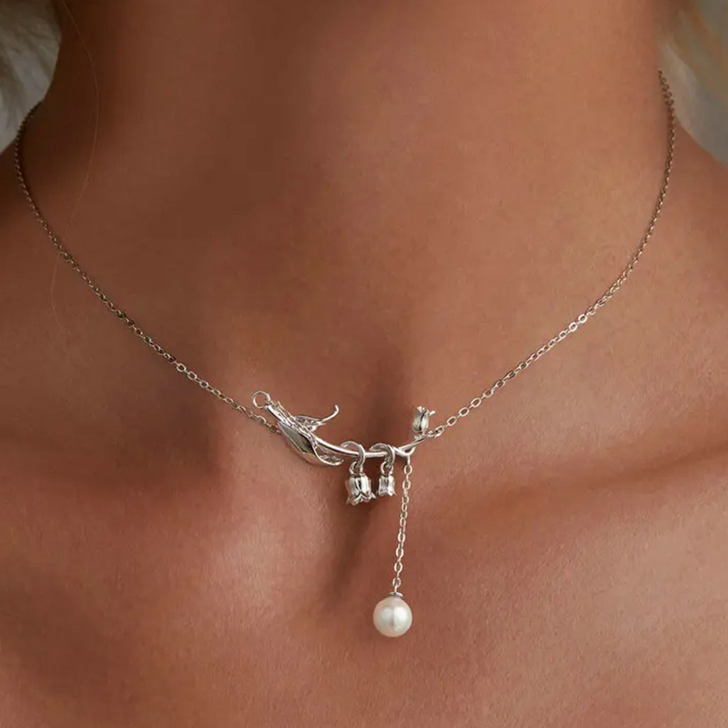 925 Sterling Silver Love Calla Lily Pearl Flower Pendant Necklace for Women-Necklaces-Innovato Design-Innovato Design