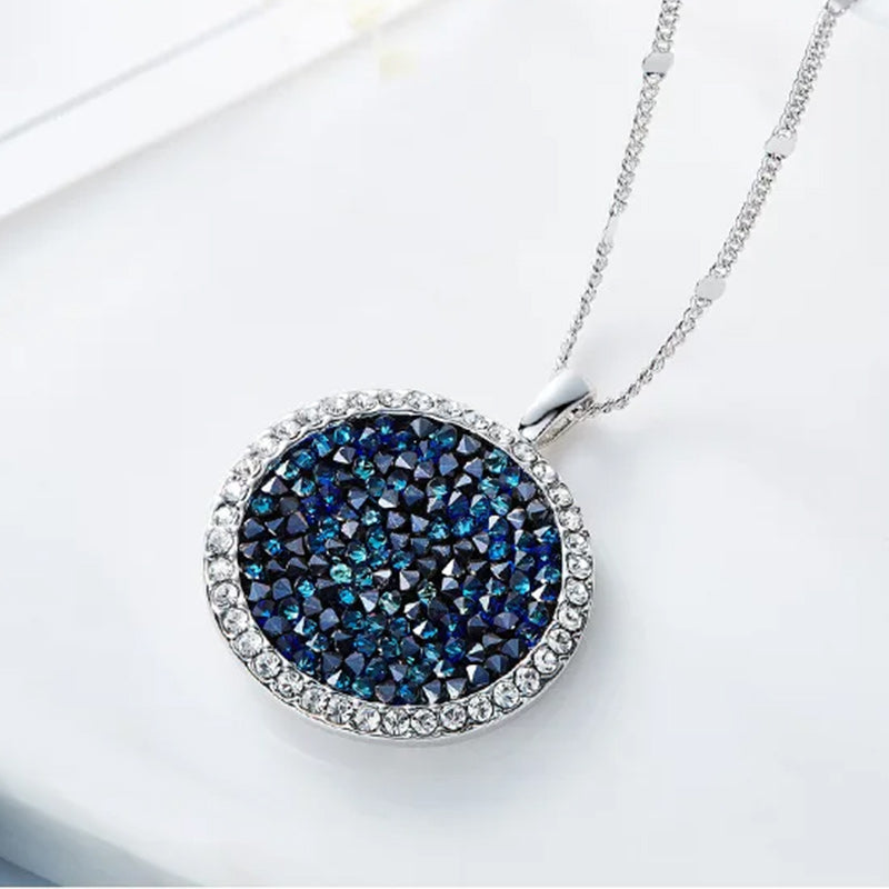Silver Crystal Blue Pendant Full Moon Necklace-Necklaces-Innovato Design-Innovato Design
