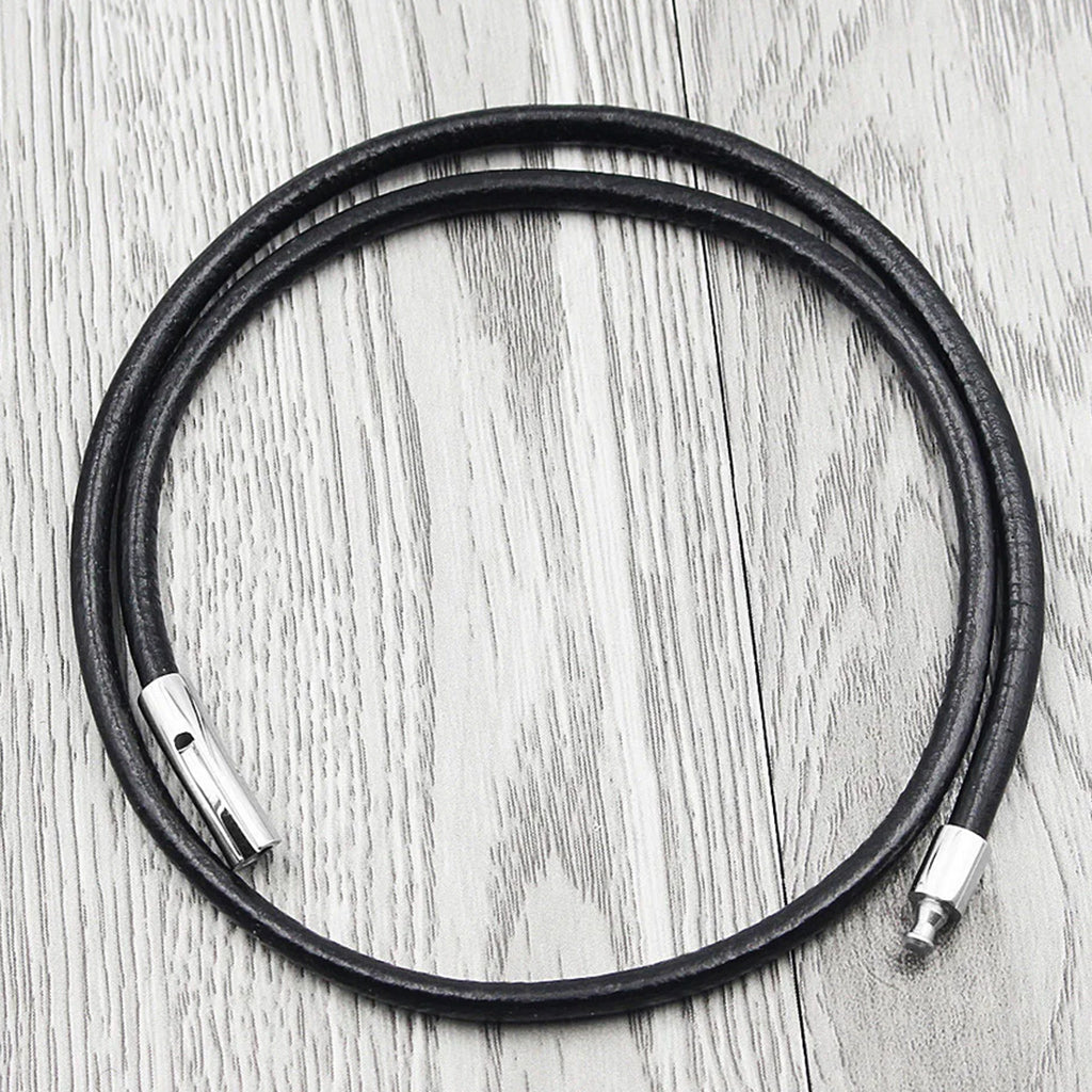 Black Leather Cord Necklace Rope Chain with Stainless Steel Clasp, 4mm, 14-30 inch