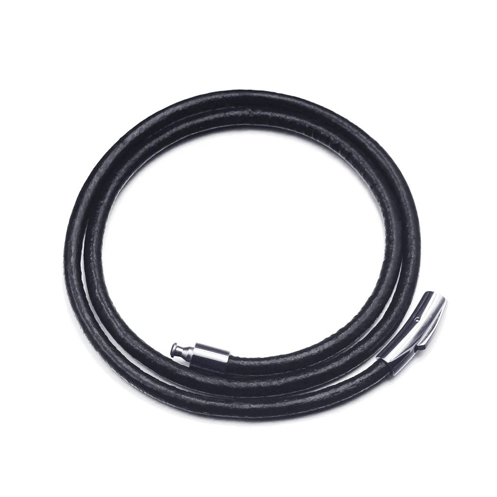 Black Leather Cord Necklace Rope Chain with Stainless Steel Clasp, 4mm, 14-30 inch