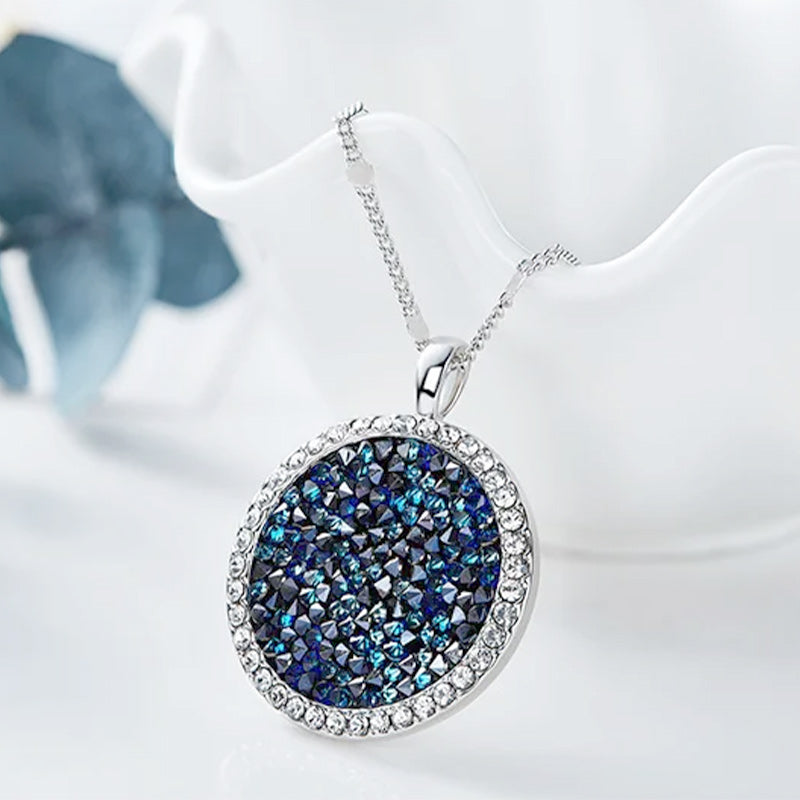 Silver Crystal Blue Pendant Full Moon Necklace-Necklaces-Innovato Design-Innovato Design