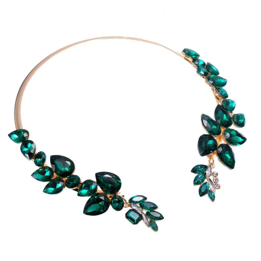 Fashion Jewelry Chain Green Glass Rhienstone Crystal Statement Pendant Bib Necklace