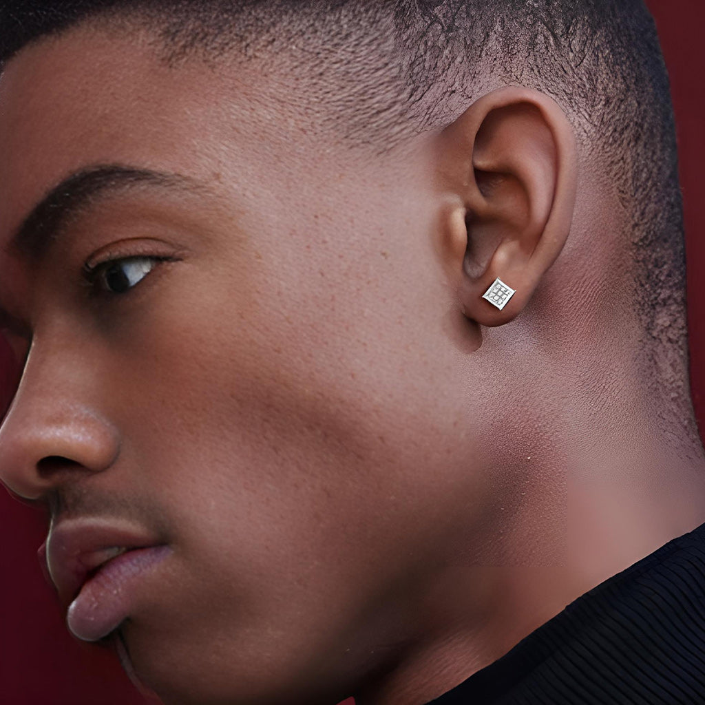 8mm Rhinestone Square Shape Magnetic Stud Black Silver Earrings-Earrings-Innovato Design-One Pair Black Color-Innovato Design