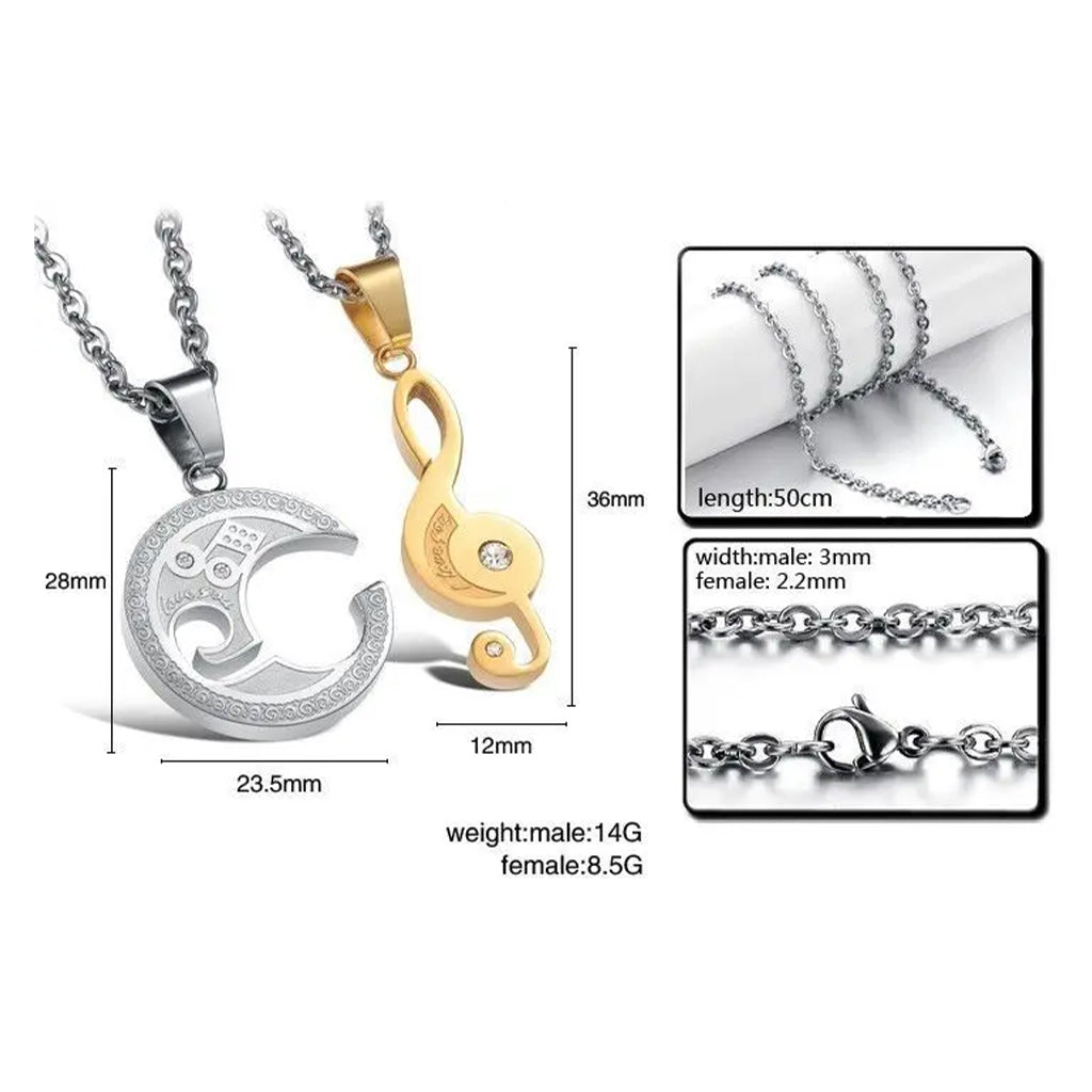 Stainless Steel Best Friend Puzzle Pendant Music Note Engraved "I love you" with Chain