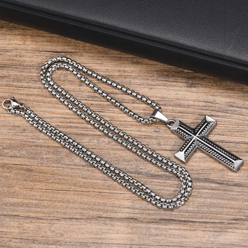 Stainless Steel Cross Pendant with IP Black Plating Pattern-Necklaces-Innovato Design-Innovato Design