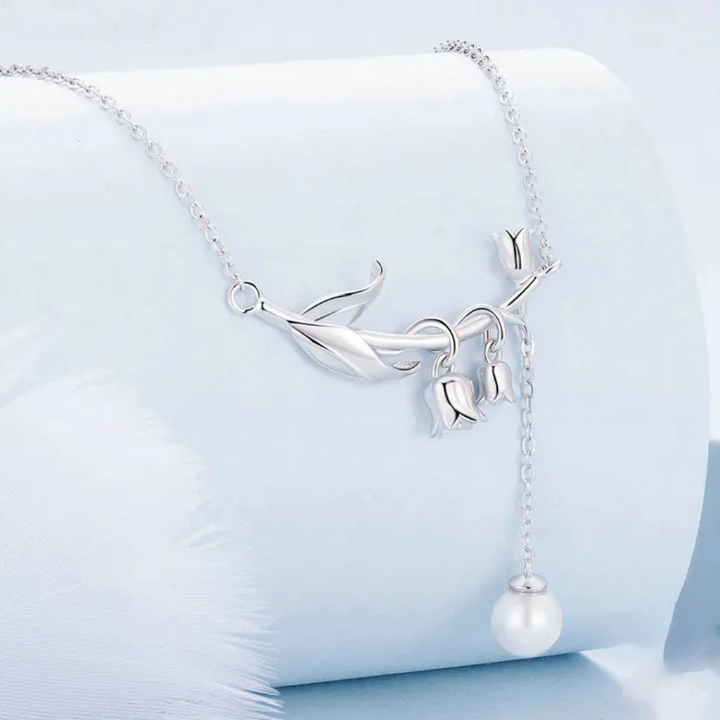 925 Sterling Silver Love Calla Lily Pearl Flower Pendant Necklace for Women-Necklaces-Innovato Design-Innovato Design