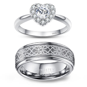 His & Her Tungsten Carbide and 925 Sterling Silver Cubic Zirconia Couple Rings Set-Rings-Innovato Design-7-5-Innovato Design