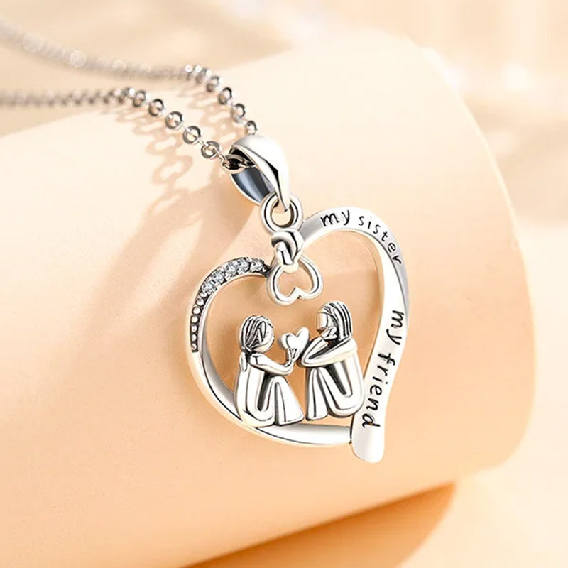 Sterling Silver Always My Sister Forever My Friend Love Heart Pendant Necklace, 18"-Necklaces-Innovato Design-Innovato Design