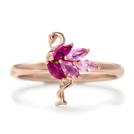 925 Sterling Silver Crystal Lovely Little Flamingo Ring Pink-Rings-Innovato Design-6-Innovato Design