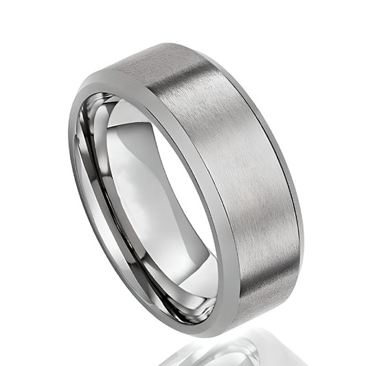8MM Men's Tungsten Ring Wedding Band Brushed Top Polished Edges-Rings-Innovato Design-7-Innovato Design