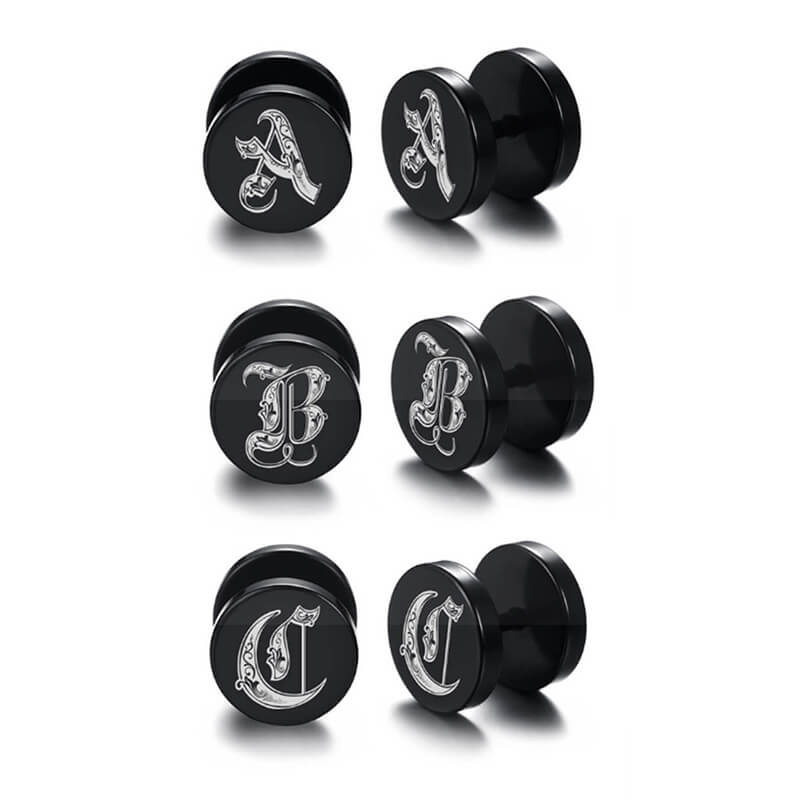 10mm Stainless Steel Stud Hoop Initials 26 Letter Stud Barbell Earrings for Men Women-Earrings-Innovato Design-A-Innovato Design