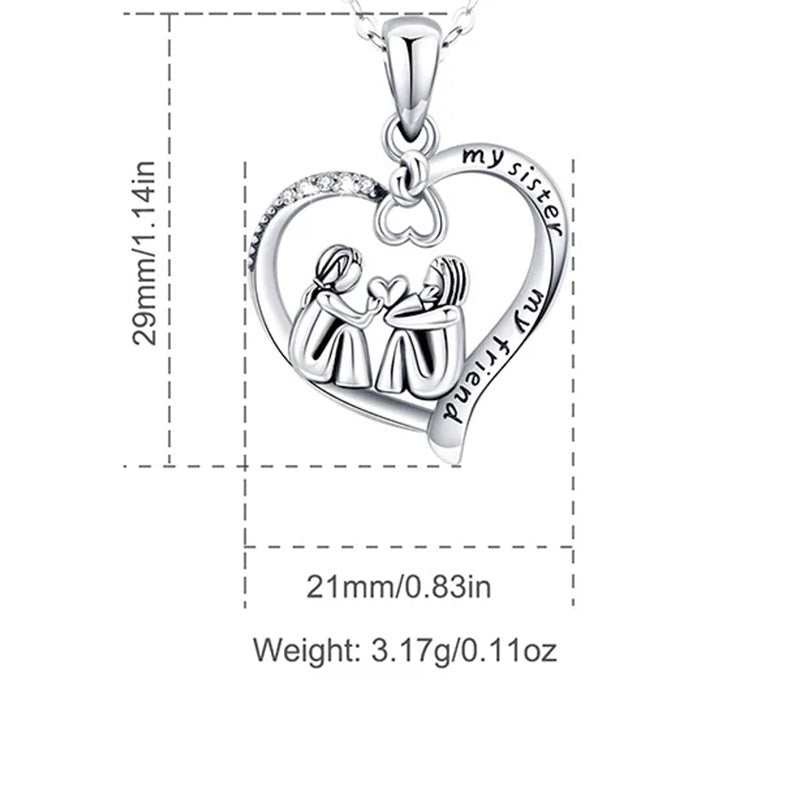 Sterling Silver Always My Sister Forever My Friend Love Heart Pendant Necklace, 18"-Necklaces-Innovato Design-Innovato Design