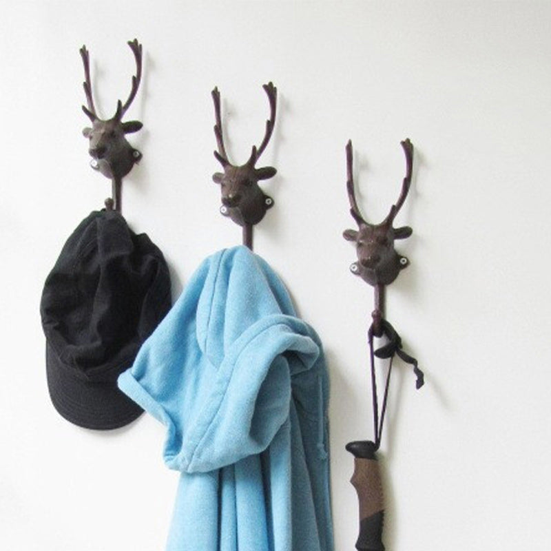 Decorative Deer Head Wall Mount Rack Stylish Cast Iron Hanger Hook-Home & Garden-Innovato Design-Brown-Innovato Design