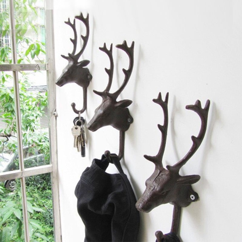 Decorative Deer Head Wall Mount Rack Stylish Cast Iron Hanger Hook-Home & Garden-Innovato Design-Brown-Innovato Design