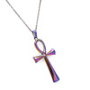 Stainless Steel Pendant Necklace Purple Silver Egyptian Ankh Cross