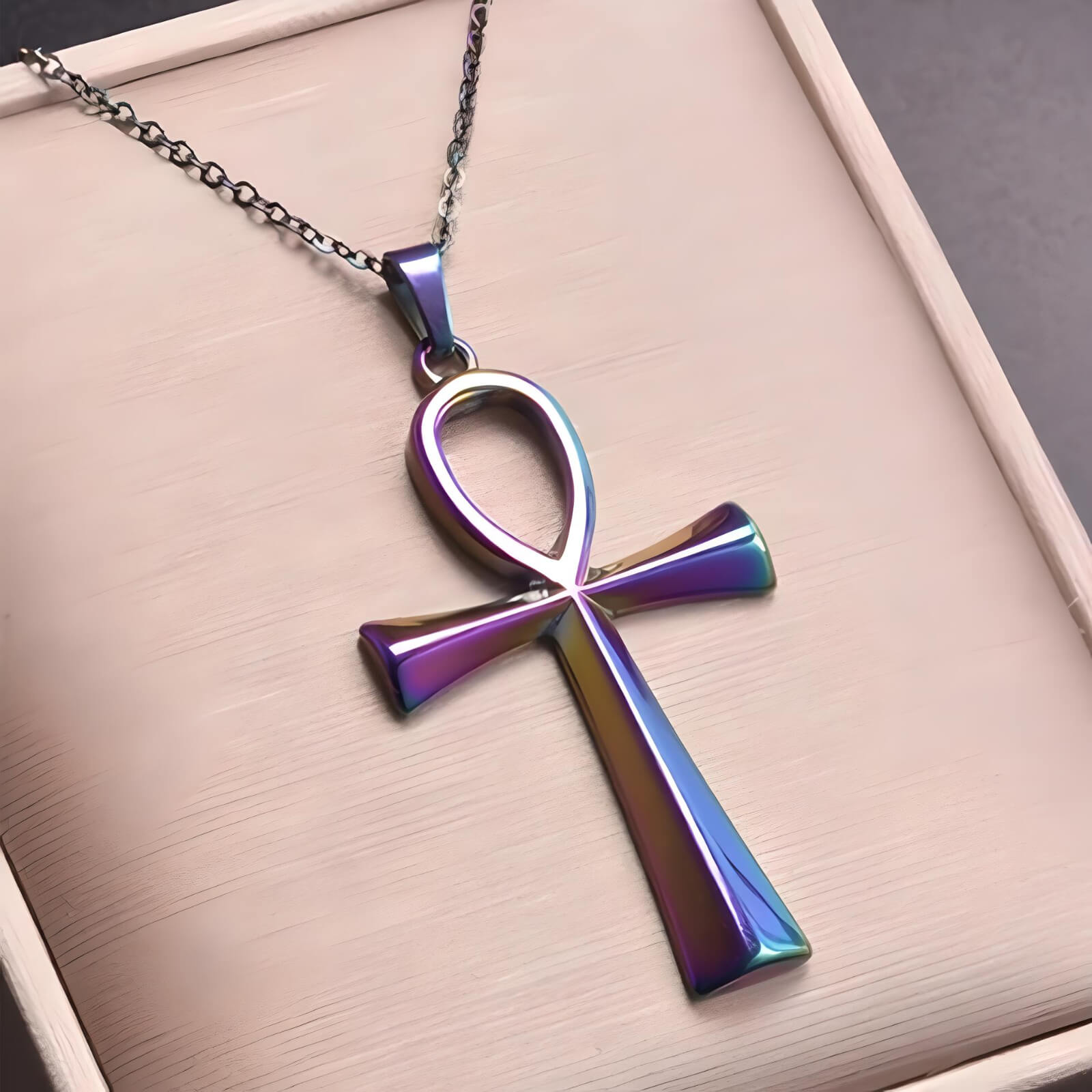 Stainless Steel Pendant Necklace Purple Silver Egyptian Ankh Cross-Necklaces-Innovato Design-Purple-Innovato Design