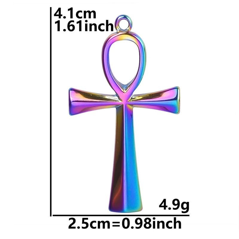 Stainless Steel Pendant Necklace Purple Silver Egyptian Ankh Cross-Necklaces-Innovato Design-Purple-Innovato Design