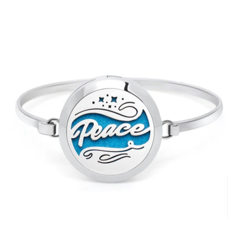Essential Oil Diffuser Bracelet Women Men Openable 30mm Round Locket Bangle Stainless Steel-Bracelets-Innovato Design-Peace-Innovato Design