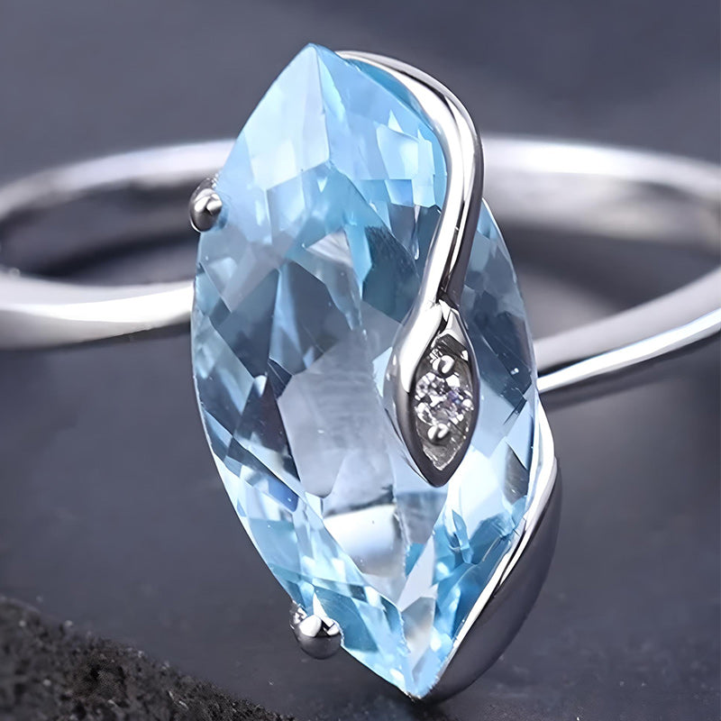 Marquise Sky Blue Topaz Cubic Zircon 925 Sterling Silver Women Ring-Rings-Innovato Design-5-Innovato Design