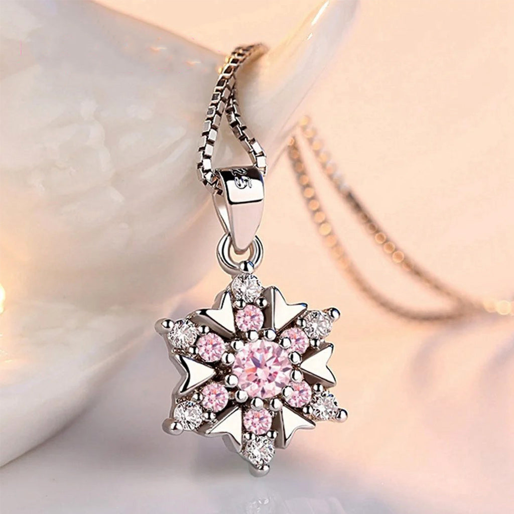 Austrian Crystal Snowflake Flower Pendant Necklace Earrings Set