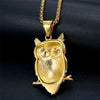 Pave-Set Crystal-Studded Owl Bling Stainless Steel Hip-hop Pendant Necklace
