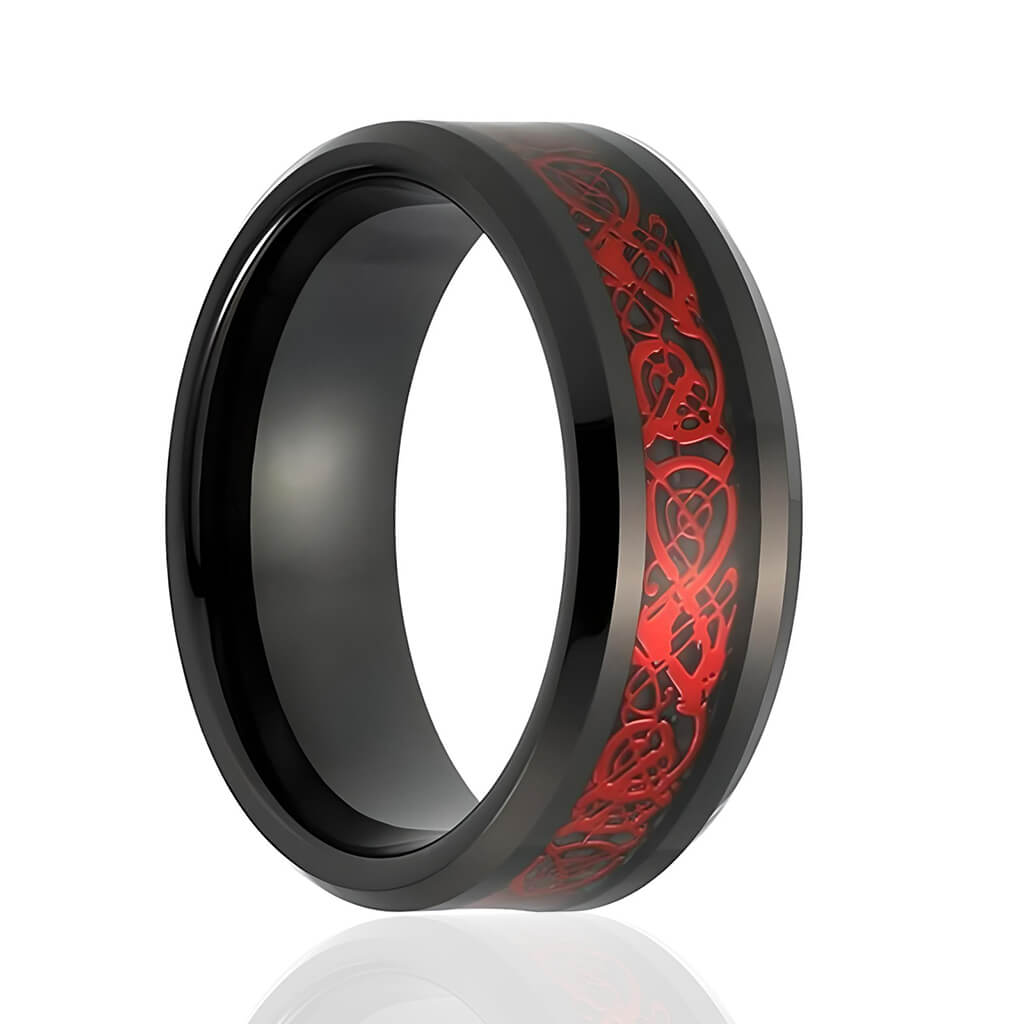 Red Dragon Black Tungsten Carbide Ring-Rings-Innovato Design-5-Innovato Design
