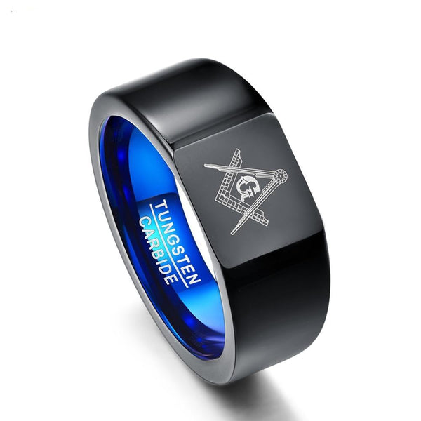 Men's Blue Black Plated Tungsten Masonic Ring G Mason Master Freemason-Rings-Innovato Design-7-Innovato Design
