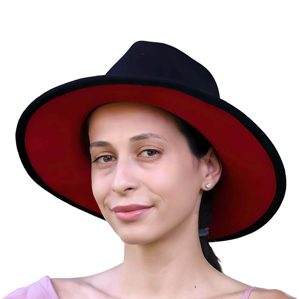 Patchwork Wool Felt Fedora Hat with Belt and Buckle-Hats-Innovato Design-Black Red-L-Innovato Design