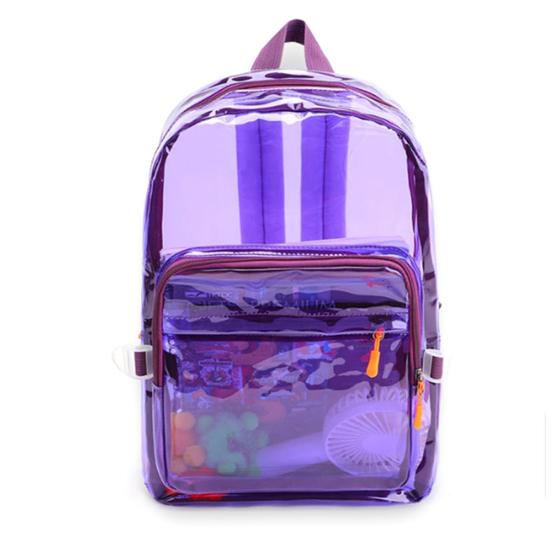 Clear Transparent PVC Multi-pockets School Travel Rucksack Sport Waterproof Comfort-Backpacks-Innovato Design-Purple-Innovato Design