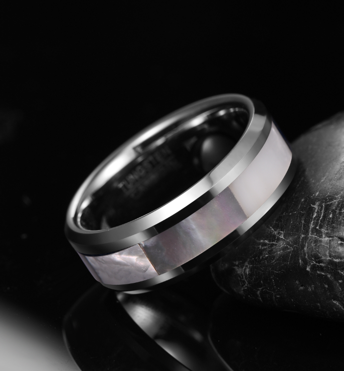 8mm Tungsten Mother of Pearl Inlay Wedding Band Ring For Men High Polish-Rings-Innovato Design-7-Innovato Design
