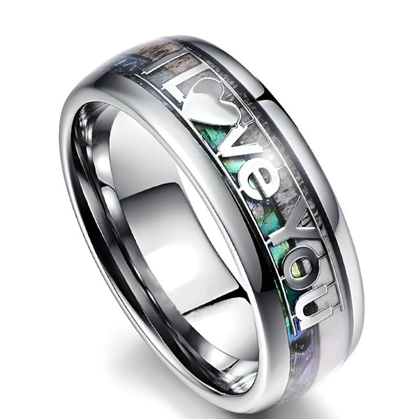 8MM Men's Abalone Deer Anther Titanium Ring Wedding Band Engraved I Love You