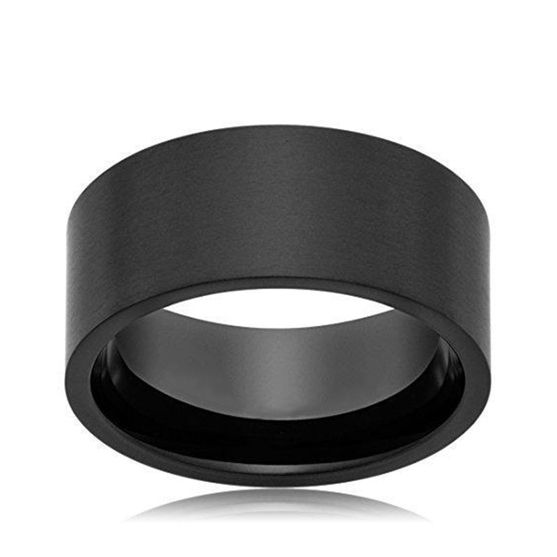 10MM Men's Titanium Ring Wedding Band Black Plated Pipe Cut Brushed Top-Rings-Innovato Design-7-Innovato Design