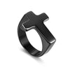 Men 5mm Stainless Steel Cross Ring Christian Wedding Black Band Polished