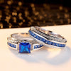 8mm Silver Celtic Dragon Inlay and Blue/White Cubic Zirconia Stainless Steel Wedding Ring Set