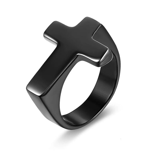 Men 5mm Stainless Steel Cross Ring Christian Wedding Black Band Polished-Rings-Innovato Design-12-Innovato Design