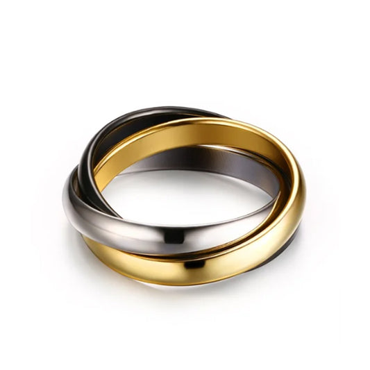 Stainless Steel Women's Triple Interlocked Rolling Wedding Band Ring
