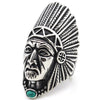 Men's Stainless Steel Vintage Tribal Leader Native American Indian Chief Head Ring with Feather Turquoise-Rings-Innovato Design-7-Innovato Design