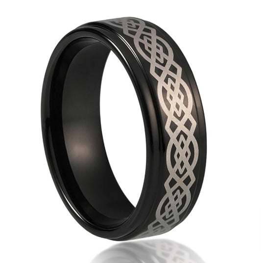 8MM Men Tungsten Ring Wedding Band Black with Celtic Design-Rings-Innovato Design-7-Innovato Design