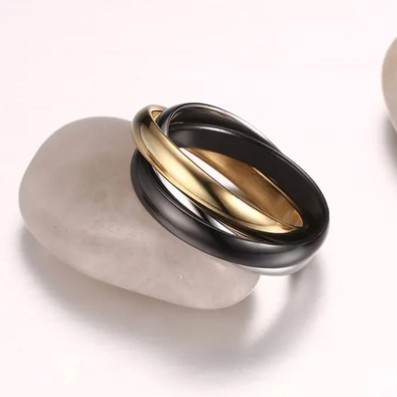 Stainless Steel Women's Triple Interlocked Rolling Wedding Band Ring-Rings-Innovato Design-4-Innovato Design