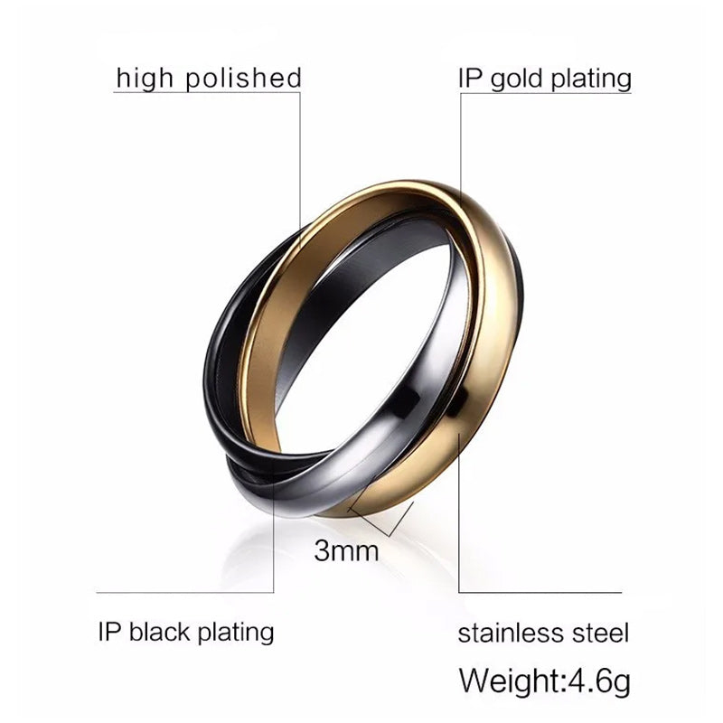 Stainless Steel Women's Triple Interlocked Rolling Wedding Band Ring-Rings-Innovato Design-4-Innovato Design