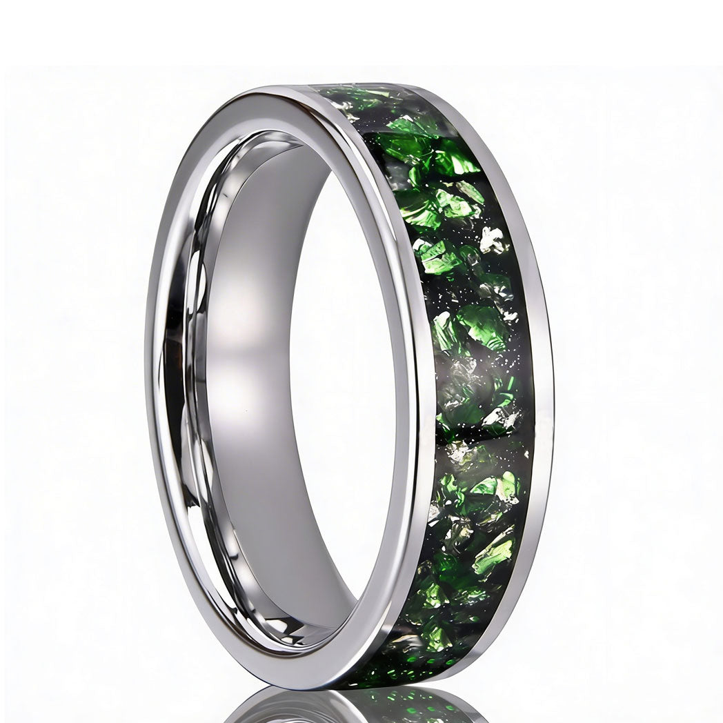 6mm Dual Black and Green Emerald Inlay Tungsten Carbide Ring