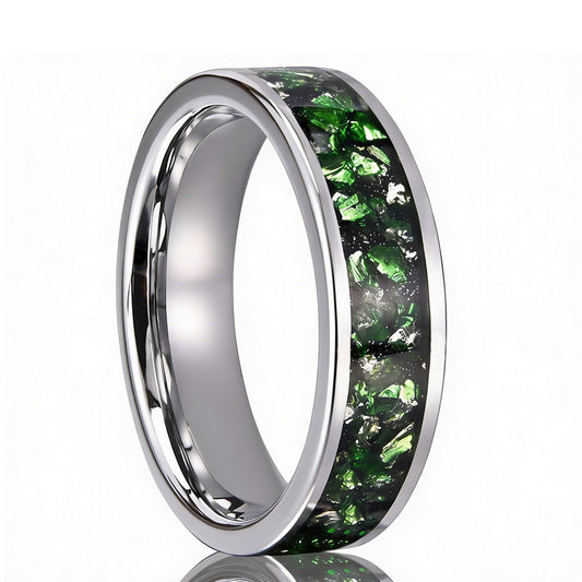 6mm Dual Black and Green Emerald Inlay Tungsten Carbide Ring