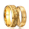 Men Women Tungsten Gold Sand Frosted Inlay Promise Ring Couples Wedding Bands Set