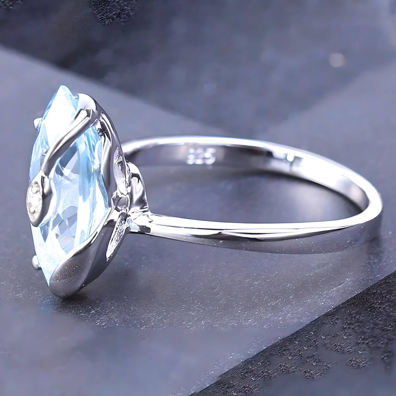 Marquise Sky Blue Topaz Cubic Zircon 925 Sterling Silver Women Ring-Rings-Innovato Design-5-Innovato Design