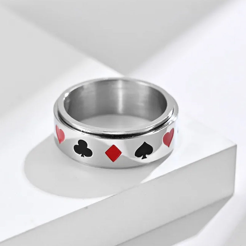Men's Stainless Steel Silver Tone Card Rotatable Spinner Ring-Rings-Innovato Design-6-Innovato Design